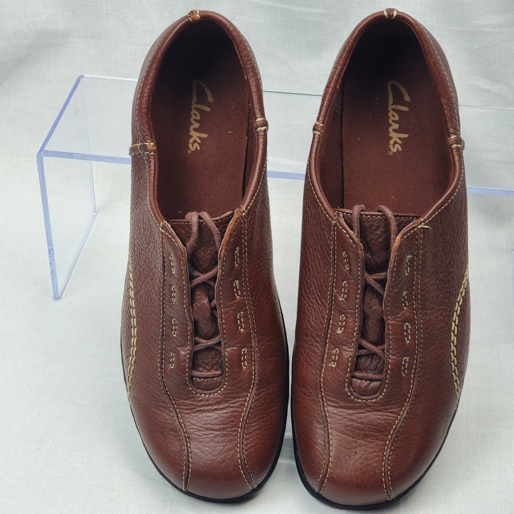 Clarks Viola Women's 9W Bicycle-Toe Oxfords Walking Shoes Brown Leather Lace Up